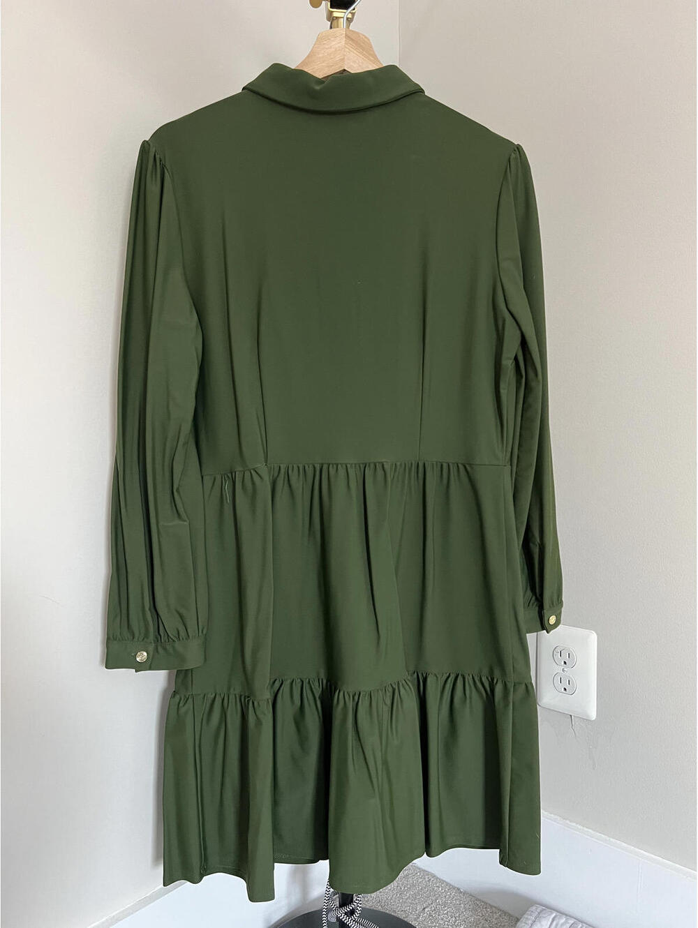 Jude Connally Olive Green Tiered Shirt Dress - Made in USA - Picture 4 of 6